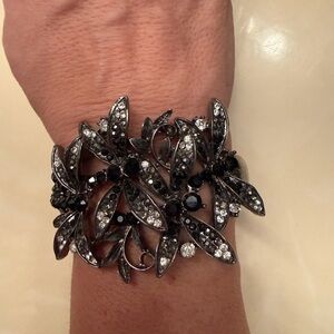Elegant Black and Silver dragonfly rhinestone clamp Bracelet